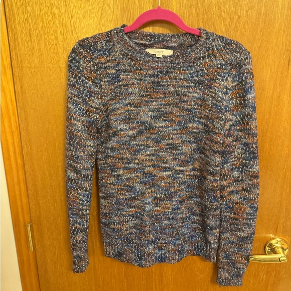 LOFT Women's Blue and Orange Knit Sweater - Picture 2 of 5
